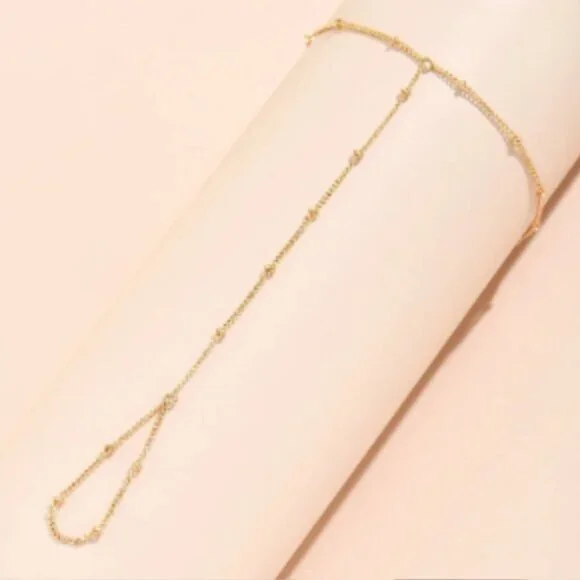 Tiny Chain Bracelet Finger Rings Gold Color Link Chains Connecting Hand Harness - Picture 2 of 4